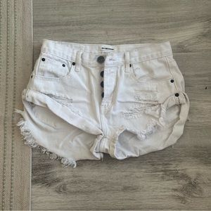 One Teaspoon Distressed White Denim Shorts